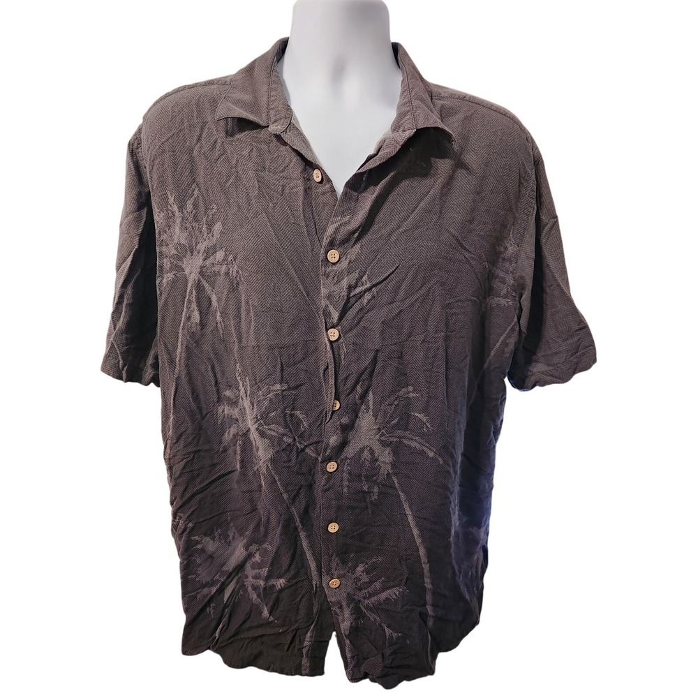 Island‎ Shores Mens XLT Herringbone Palm Tree Print Rayon Camp Shirt
